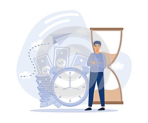 Businessman Watch Sandglass Running, Stopwatch Clock, Project Financial Profit Management