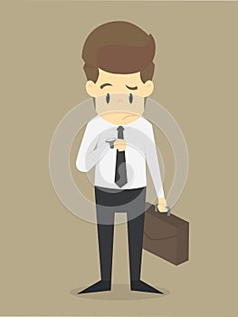Businessman watching the clock wait time-consuming