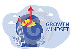 Businessman Watering brain on big human arrow growth mindset concept vector