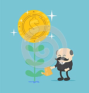 Businessman watering money flower