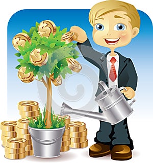 Businessman watering a money tree