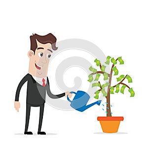 Businessman watering a money tree