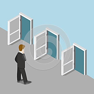 Businessman way out business solution choice 3d isometric vector