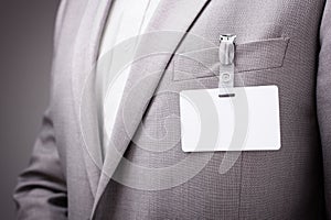 Businessman wearing blank name tag