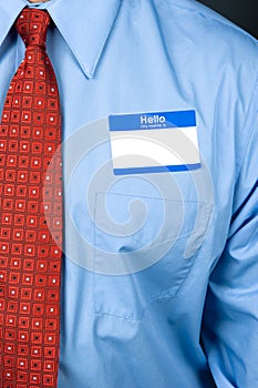 Businessman wearing blank nametag