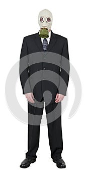 Businessman Wearing Gas Mask, Pollution Global Warming Isolated