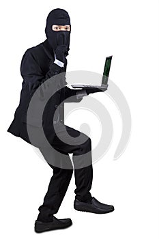 Businessman wearing mask stole laptop