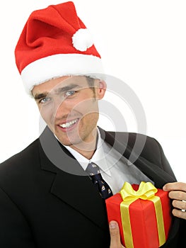 Businessman wearing a santa hat