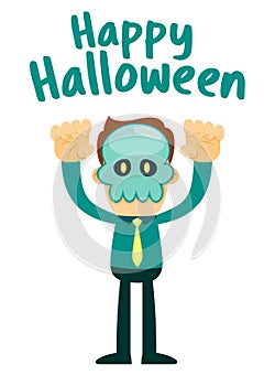 Businessman Wearing Skull Halloween Mask