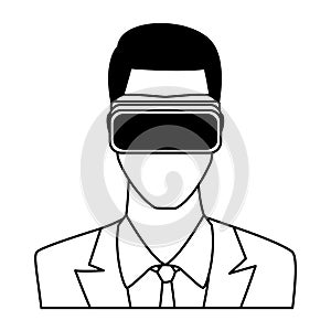 Businessman wearing virtual reality headset black and white black and white