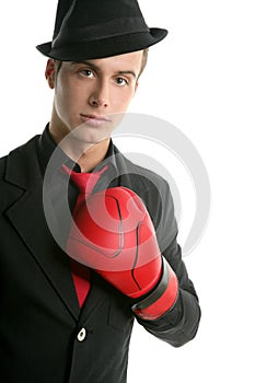 Businessman whit red boxer glove and hat