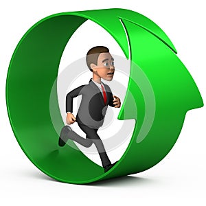 Businessman on a white background running in the wheel