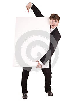 Businessman with white banner look.