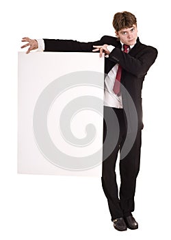 Businessman with white banner look.