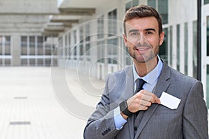 Businessman with white copy space in his name tag