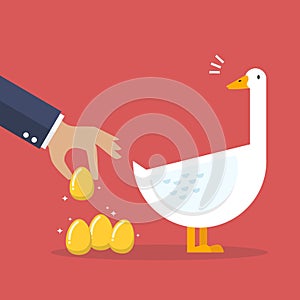 Businessman with white goose and golden egg