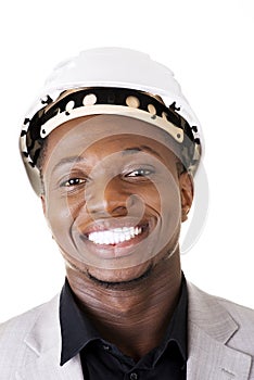 Businessman in white helmet