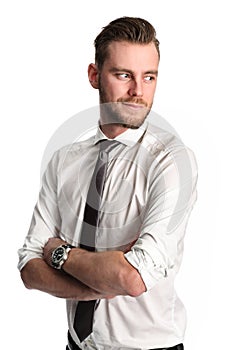 Businessman in white shirt with rolled up sleeves