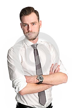 Businessman in white shirt with rolled up sleeves