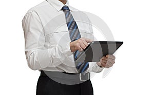 Businessman in white shirt with a tablet