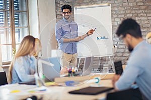 Businessman At Whiteboard Giving Presentation