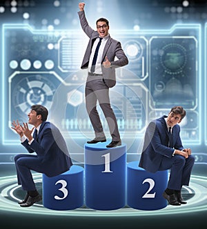The businessman winning the first place in competition concept