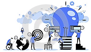 Businessman and woman brainstorm with light bulb.icon set idea and concept creativity illustration business  innovation technology