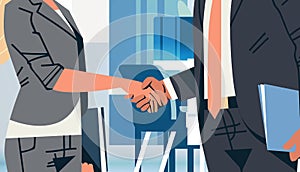 Businessman woman handshake agreement deal concept business people partnership communication modern office interior
