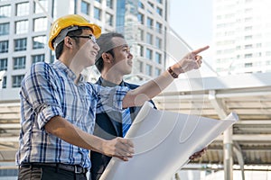Businessman worker handshaking on construction