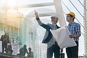 Businessman worker handshaking on construction