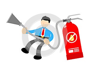 businessman worker and red fire extinguisher cartoon doodle flat design vector illustration