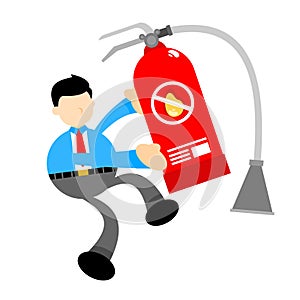 businessman worker and red fire extinguisher cartoon doodle flat design vector illustration