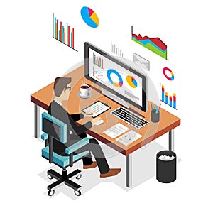 Businessman working and analyzing financial statistics. Business analysis concept