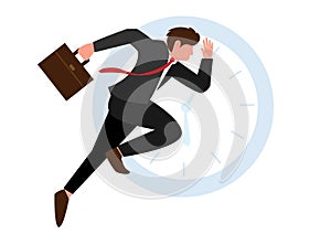 Businessman working on the background of a clock. Big. A person with goals achieves success and plans in time. Achieve the goal