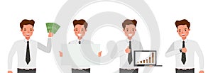 Businessman working character design set. Vector design