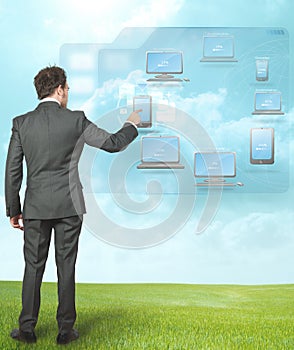 Businessman working with cloud compute