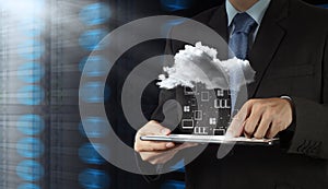 Businessman working with a Cloud Computing