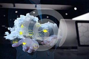 Businessman working with a Cloud Computing