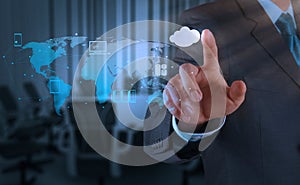 Businessman working with a Cloud Computing diagram on the new co