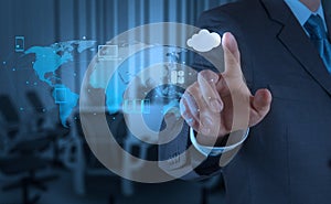 Businessman working with a Cloud Computing diagram on the new co photo
