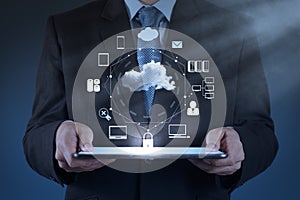 Businessman working with a Cloud Computing