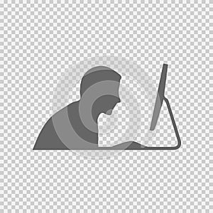 Businessman Working on Computer vector icon eps 10 on transparent background