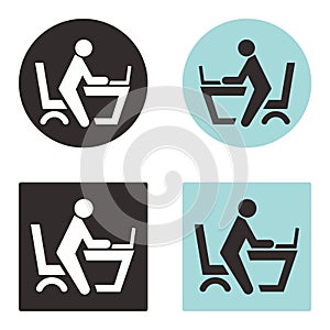 Businessman working on computer. Web icons for business, finance and communication. Vector. Set.