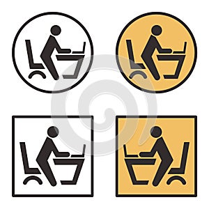 Businessman working on computer. Web icons for business, finance and communication. Vector. Set.