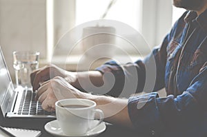 Businessman working on Desk at home office business