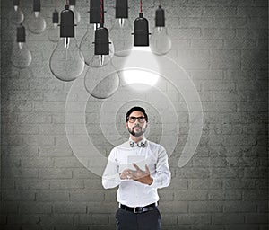 Businessman working on digital tablet