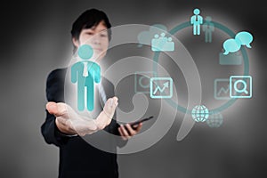 Businessman working with digital visual object, human resource c