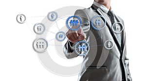 Businessman working with digital visual object, human resource c