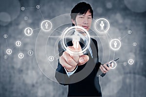 Businessman working with digital visual object, human resource