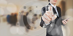 Businessman working with digital visual object